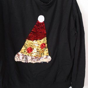Two-Way Sequin Pizza/Santa Hat Long Sleeve Shirt